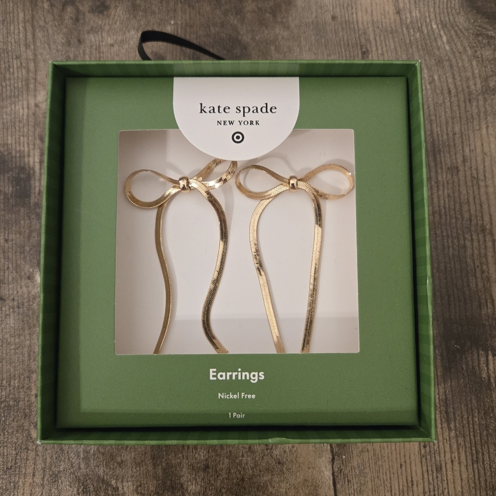 NEW Kate Spade Gold Ribbon Earrings Gift Idea Valentines Day!